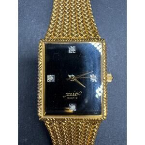 Vintage Xavier Quartz Men's Tank Watch Diamond Markers Swiss Black Dial 25MM